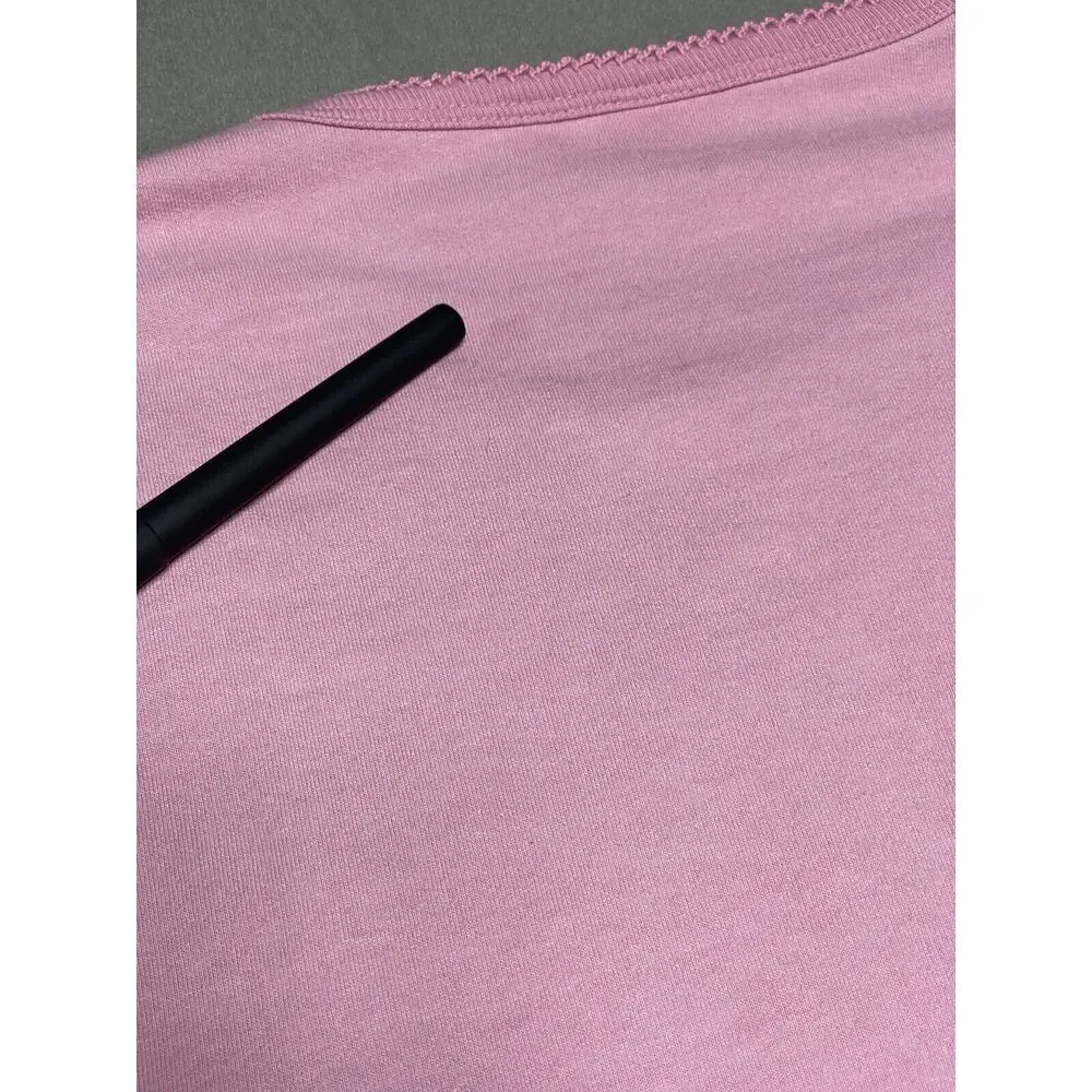 Womens XL Pink Embroidered Shirt 3/4 Sleeves Grandma Cottage Core Floral Cropped